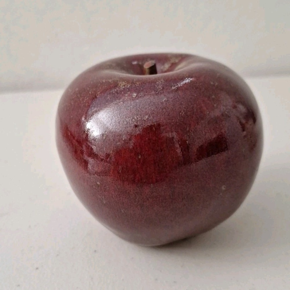 Vintage Apple Paperweight Pottery Dark Red Teacher Fall Home Decor HEAVY